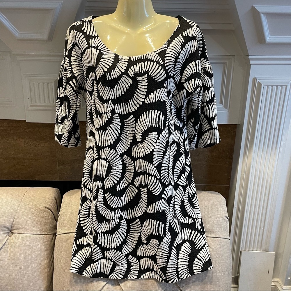 Maeve Anthropologie M Black & White Trendy Bold Knit Shift Dress Sz S